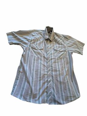 Avalon Short-Sleeve Striped Button-Down Shirt-Snap Pearl Buttons-Size Large